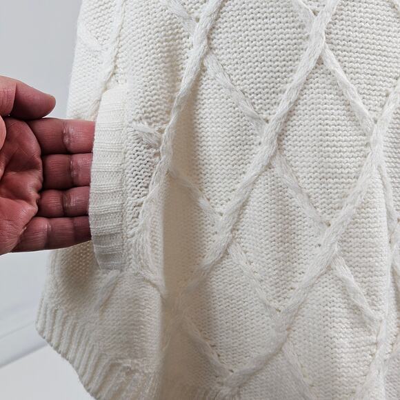 Janie and Jack Girl's Faux Fur Trimmed Cable Knit Sweater Ivory Poncho | 4 - Picture 6 of 14